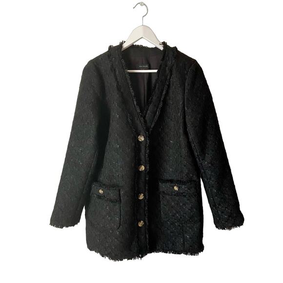 Ann Taylor Jackets & Blazers - Ann Taylor Black Fringe Tweed Jacket Coat Size Medium